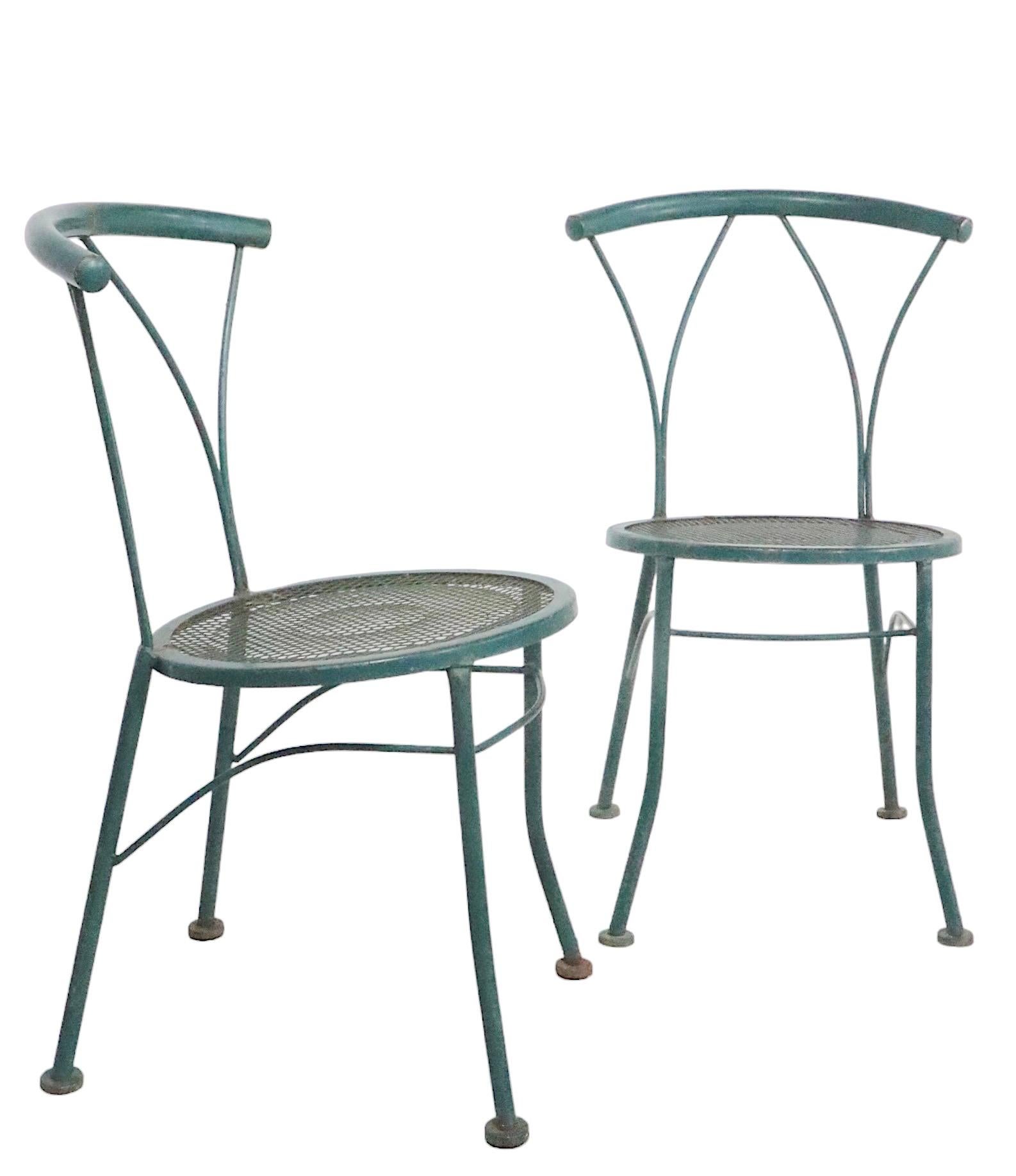 Pr. Wrought Iron and Metal Mesh Garden Patio Poolside Bistro Cafe  Dining Chairs For Sale 4