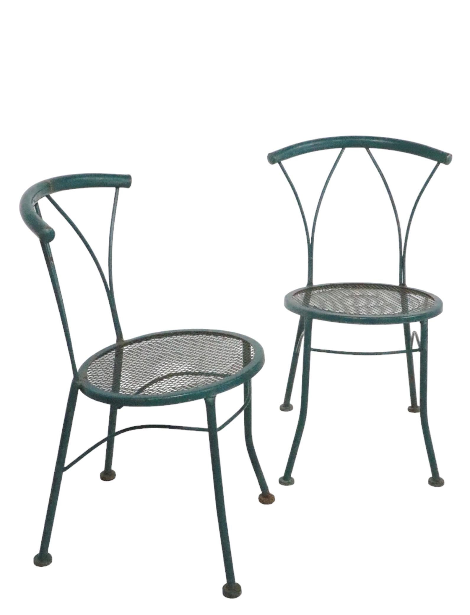 Pr. Wrought Iron and Metal Mesh Garden Patio Poolside Bistro Cafe  Dining Chairs For Sale 5