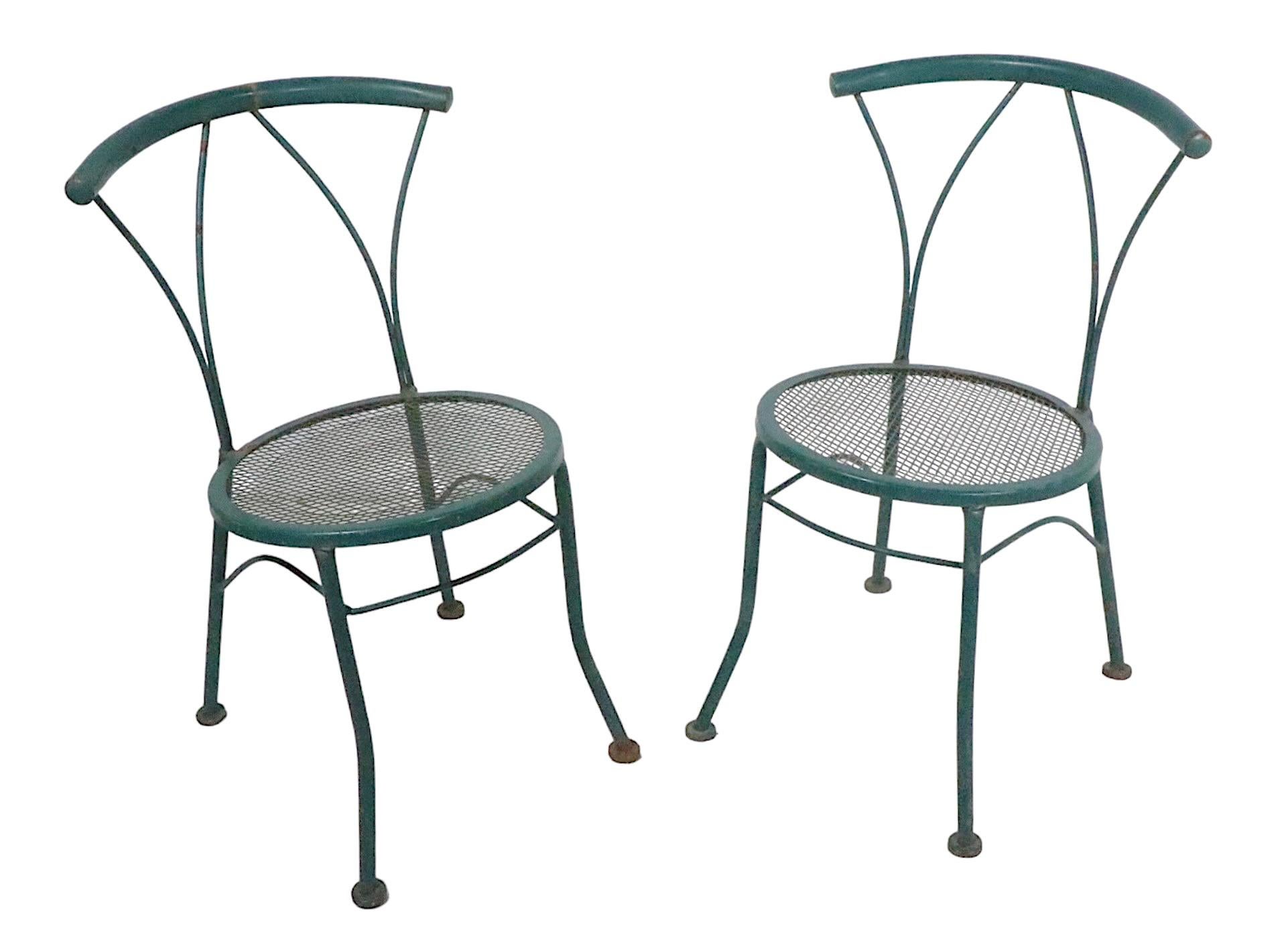 Pr. Wrought Iron and Metal Mesh Garden Patio Poolside Bistro Cafe  Dining Chairs For Sale 6