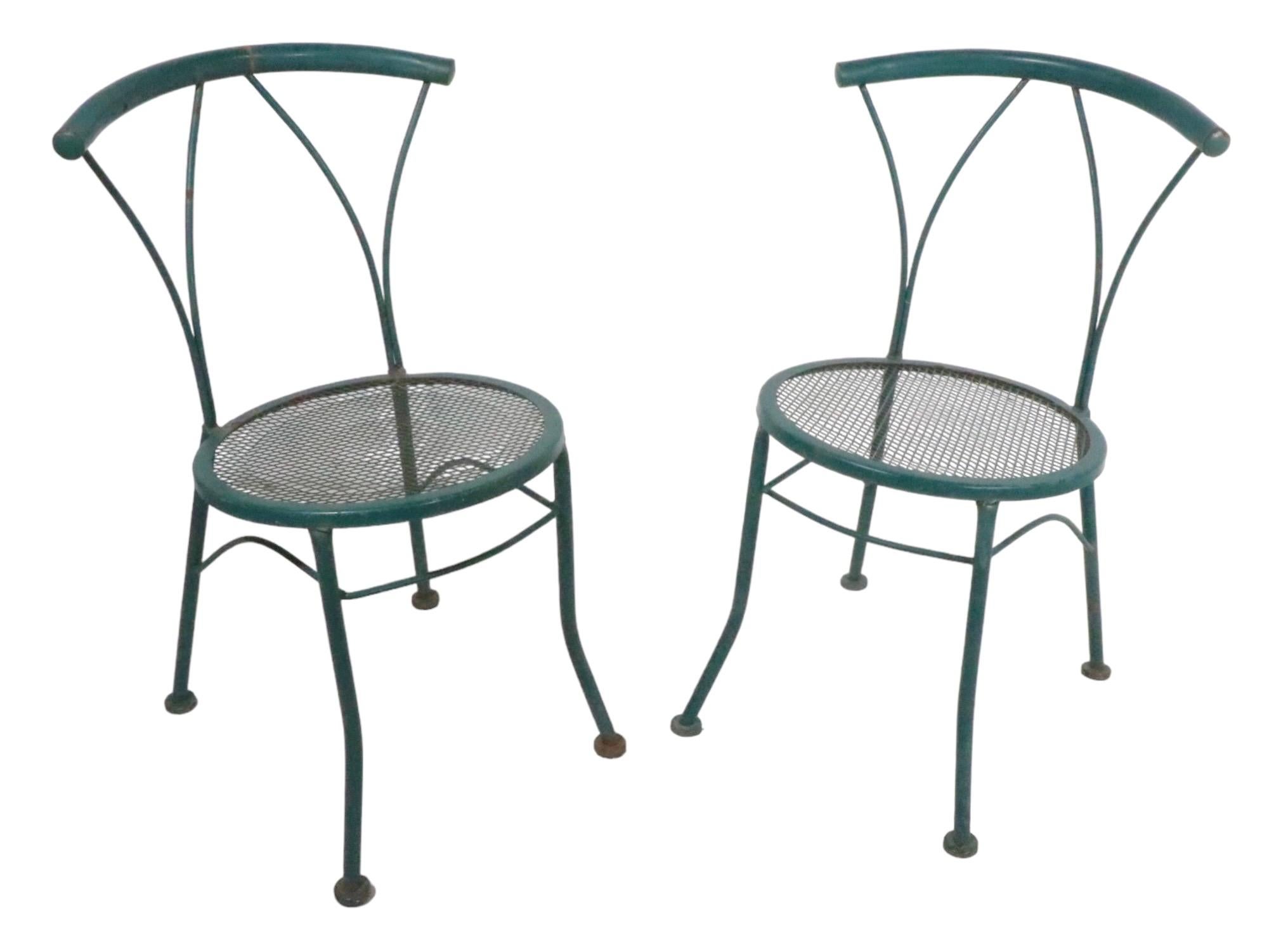Pr. Wrought Iron and Metal Mesh Garden Patio Poolside Bistro Cafe  Dining Chairs For Sale 7