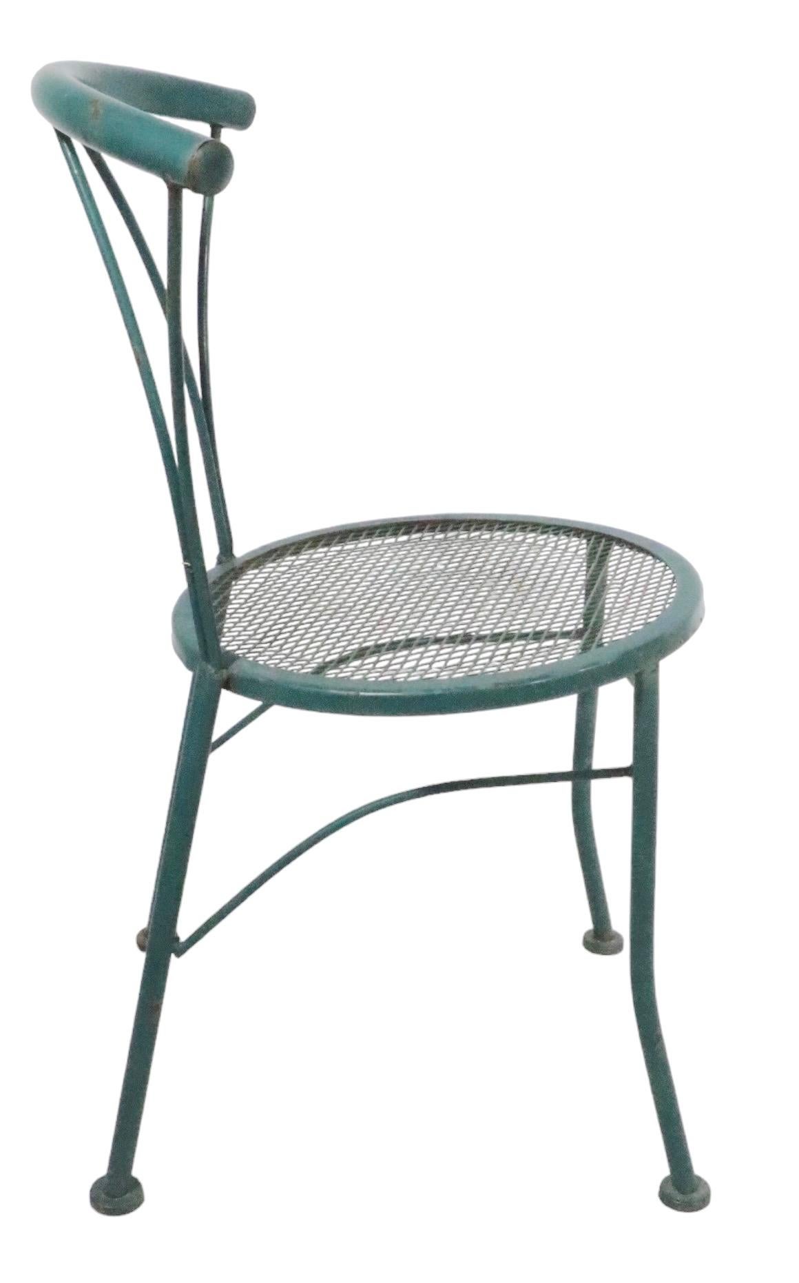 Pr. Wrought Iron and Metal Mesh Garden Patio Poolside Bistro Cafe  Dining Chairs For Sale 10