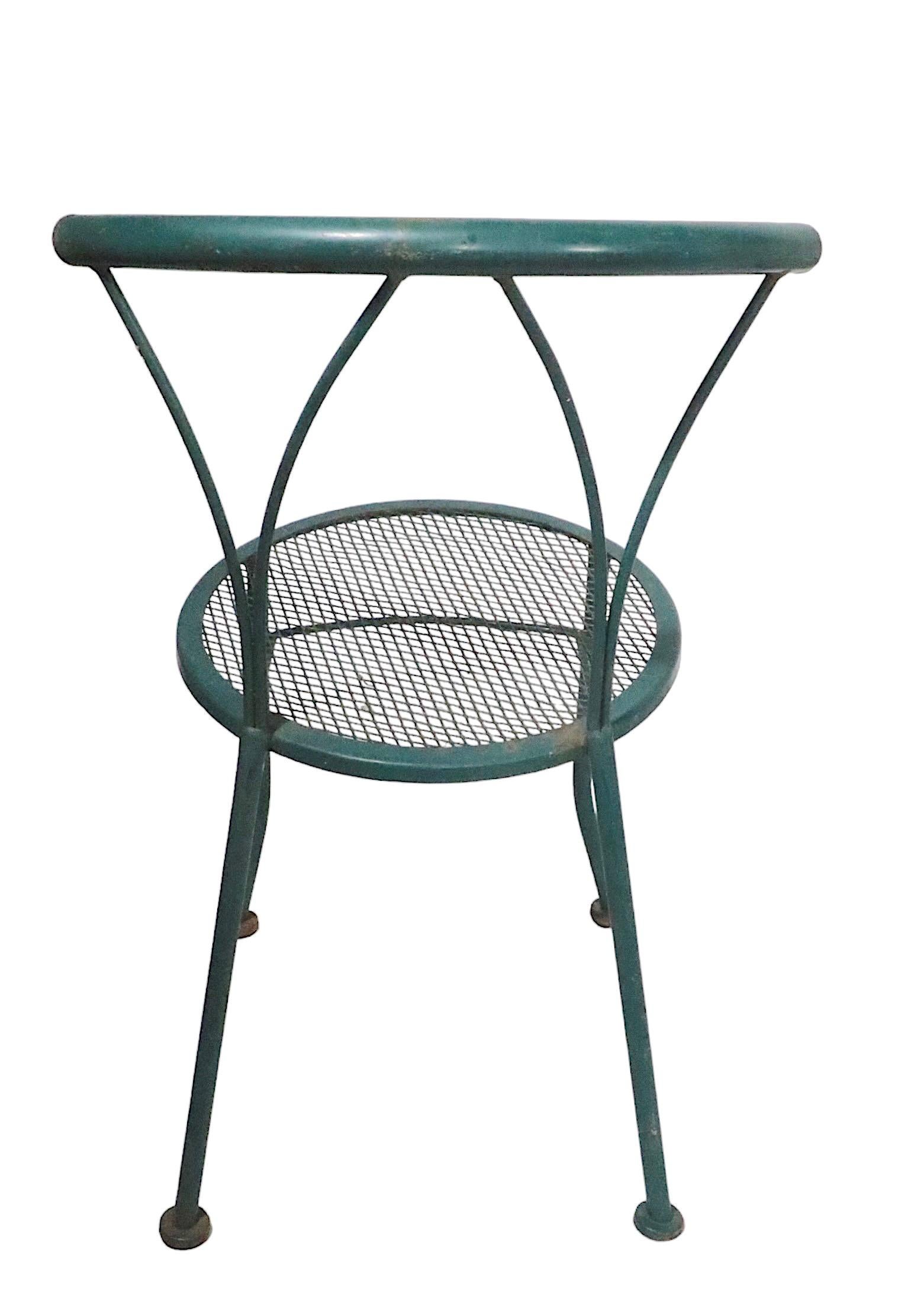American Pr. Wrought Iron and Metal Mesh Garden Patio Poolside Bistro Cafe  Dining Chairs For Sale