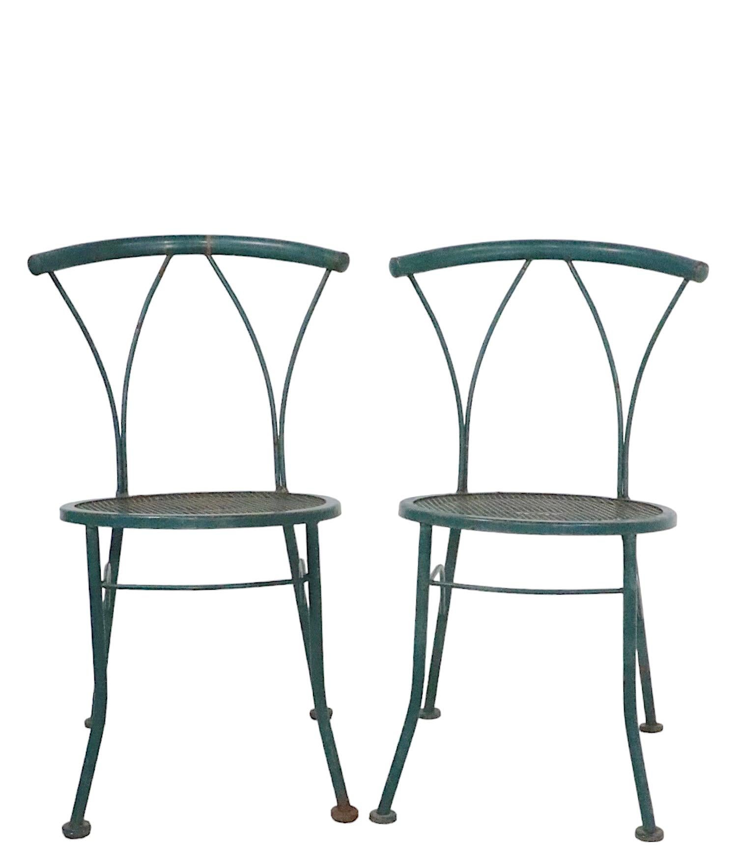 Pr. Wrought Iron and Metal Mesh Garden Patio Poolside Bistro Cafe  Dining Chairs For Sale 2