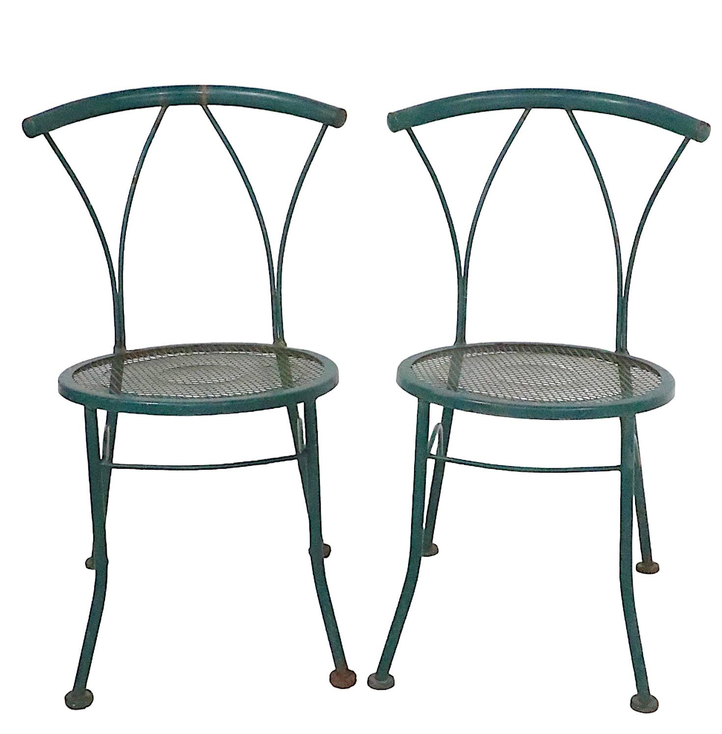 Pr. Wrought Iron and Metal Mesh Garden Patio Poolside Bistro Cafe  Dining Chairs For Sale 3