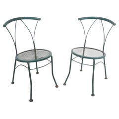 Pr. Wrought Iron and Metal Mesh Garden Patio Poolside Bistro Cafe  Dining Chairs