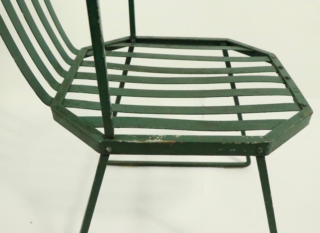 Pair of Wrought Iron and Metal Strap Modernist Garden Patio Chairs 6