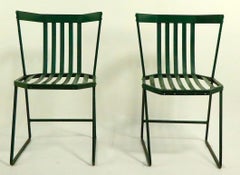 Pair of Wrought Iron and Metal Strap Modernist Garden Patio Chairs