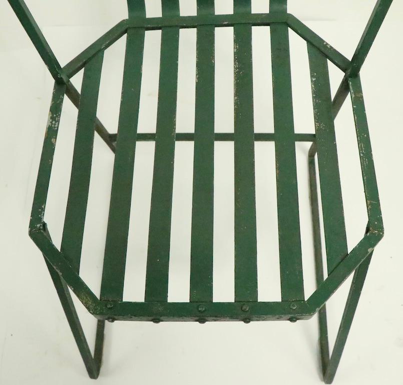 Pair of Wrought Iron and Metal Strap Modernist Garden Patio Chairs 1