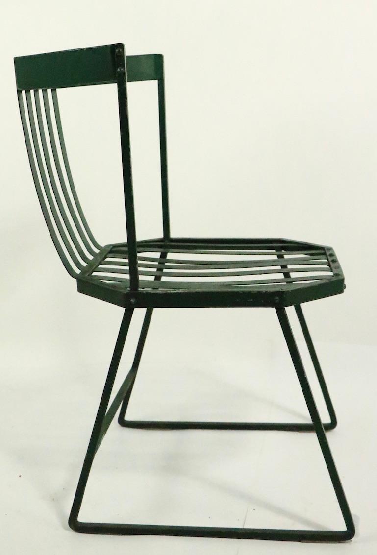 Pair of Wrought Iron and Metal Strap Modernist Garden Patio Chairs 3