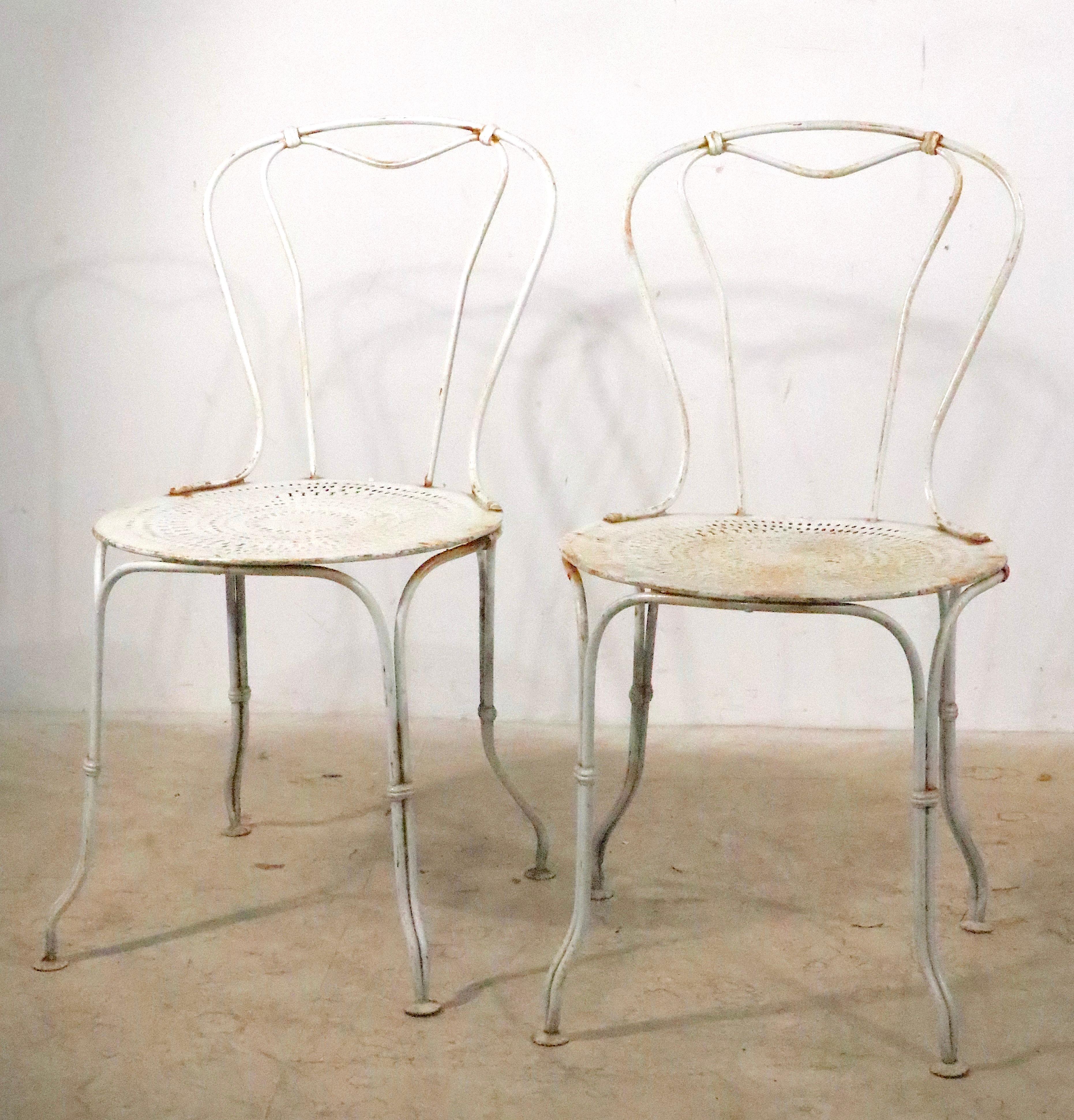 Art Deco Pair. Wrought Iron French Bistro Cafe Garden Chairs