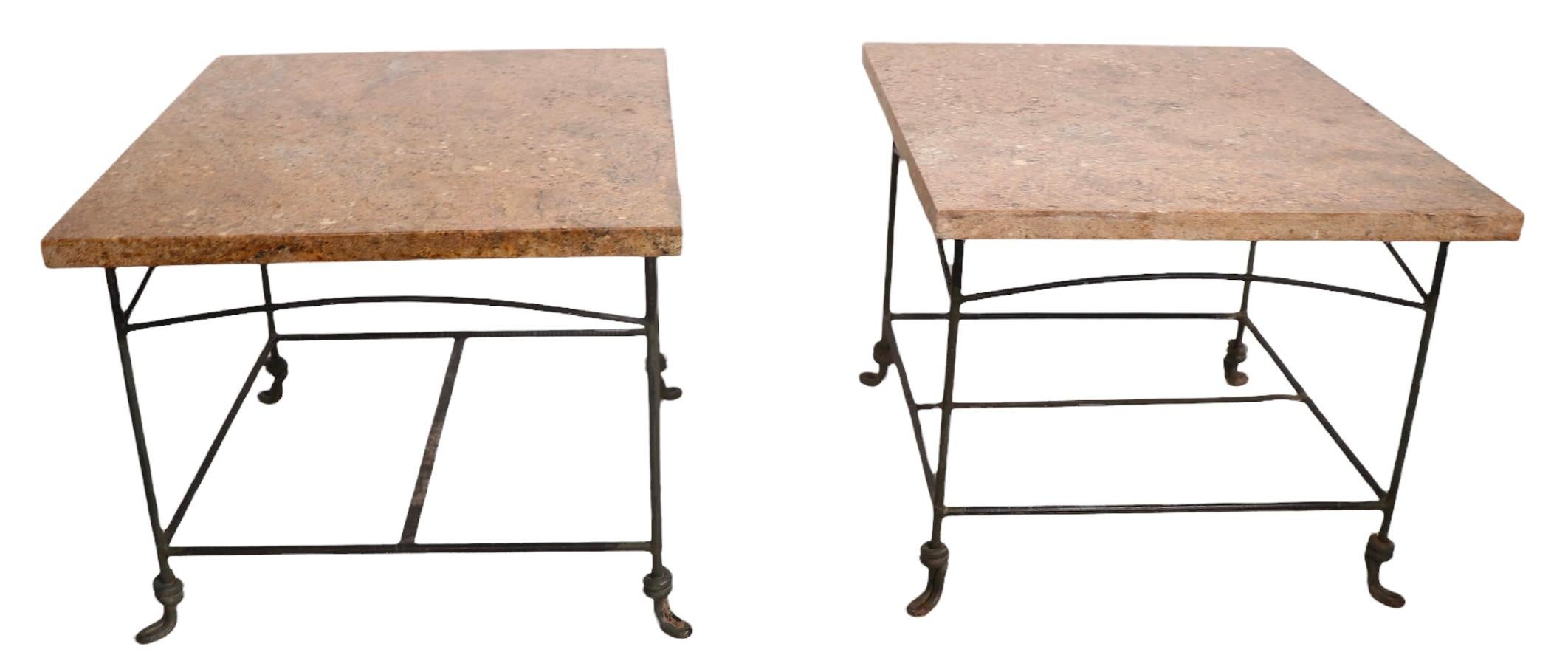 Pr. Wrought Iron Garden Patio End Tables with Polished Granite Tops 4