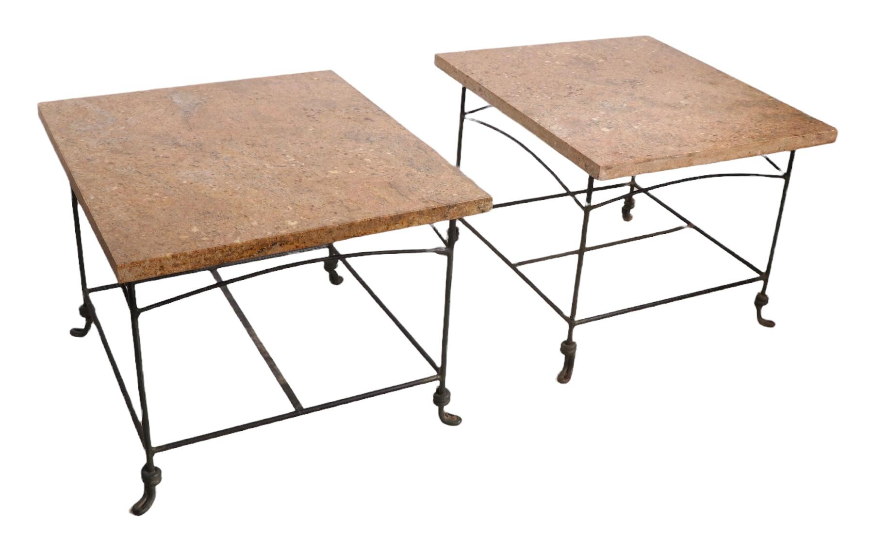 Pr. Wrought Iron Garden Patio End Tables with Polished Granite Tops 5