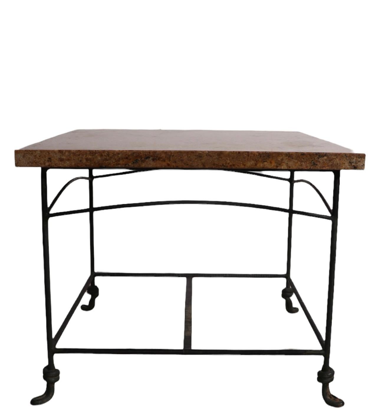 Pr. Wrought Iron Garden Patio End Tables with Polished Granite Tops 6