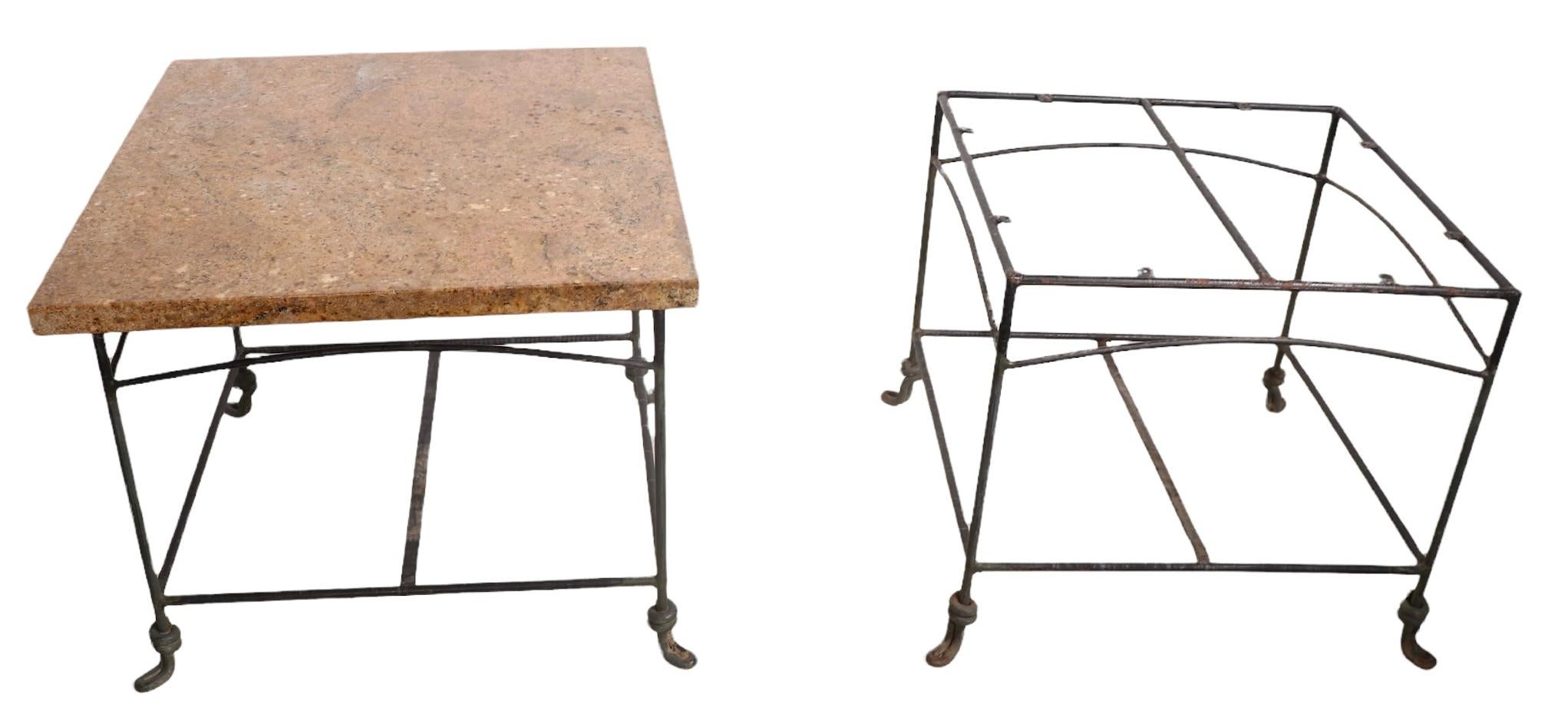 Pr. Wrought Iron Garden Patio End Tables with Polished Granite Tops 8