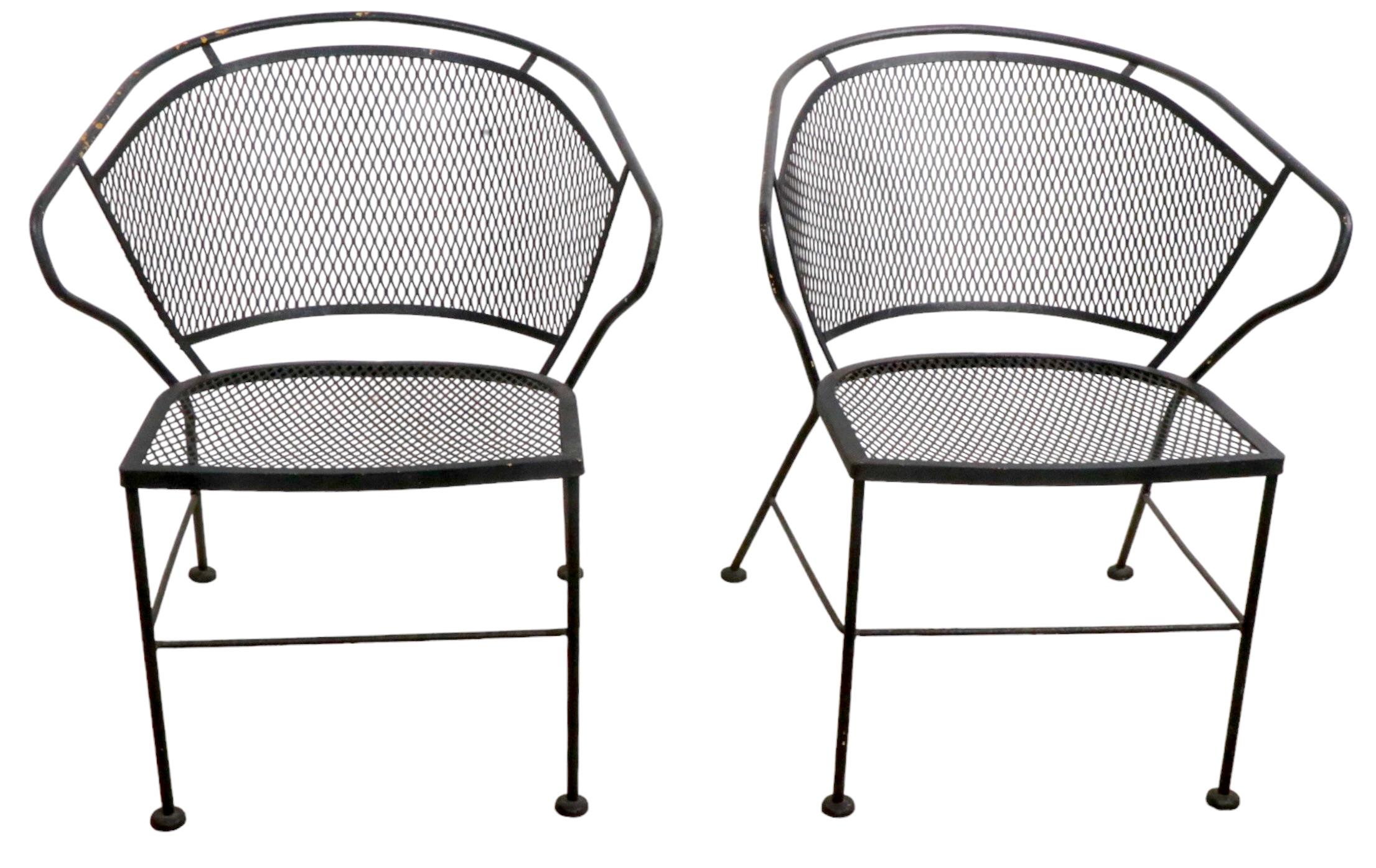 Pr. Wrought Iron Garden Patio Poolside Garden Chairs by Woodard In Good Condition In New York, NY