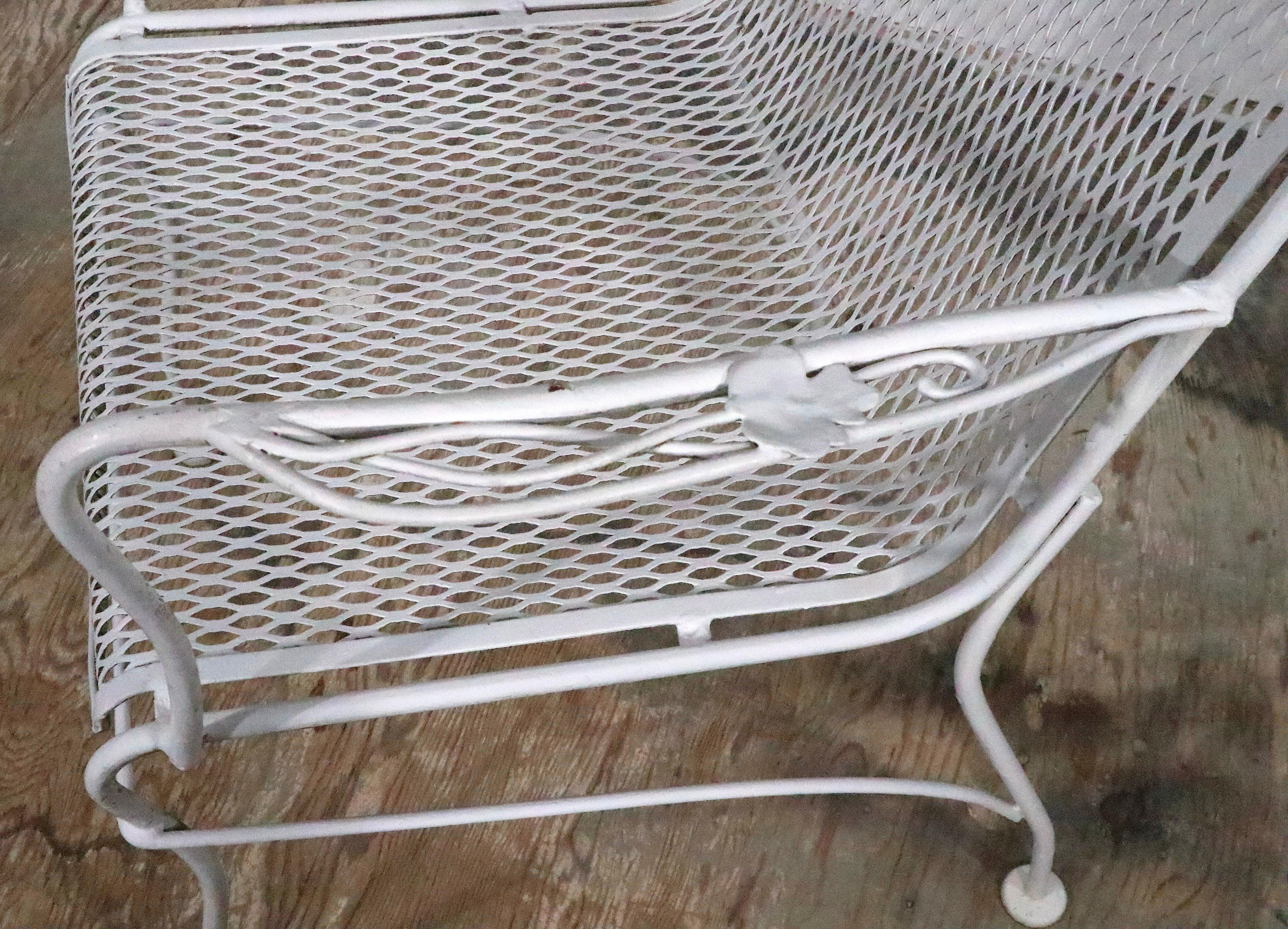 Pr. Wrought Iron Metal Mesh Garden Patio Poolside Chairs by Woodard c. 1950/70's For Sale 1