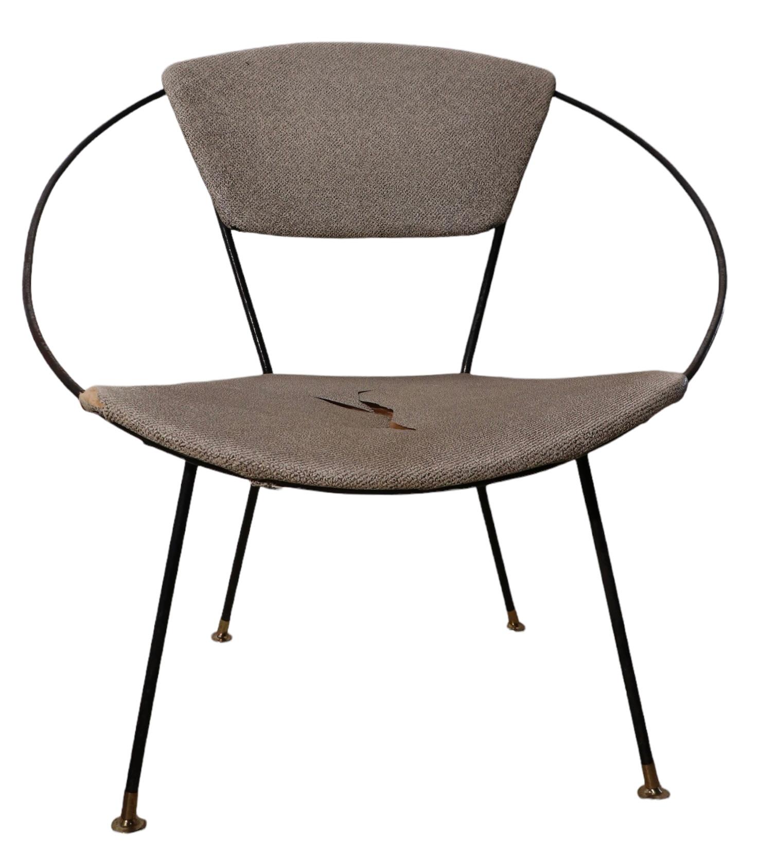 Mid-Century Modern Pr. Wrought Iron Mid Century Hoop Chairs by John Cicchelli for Riley Wolff 1950s For Sale