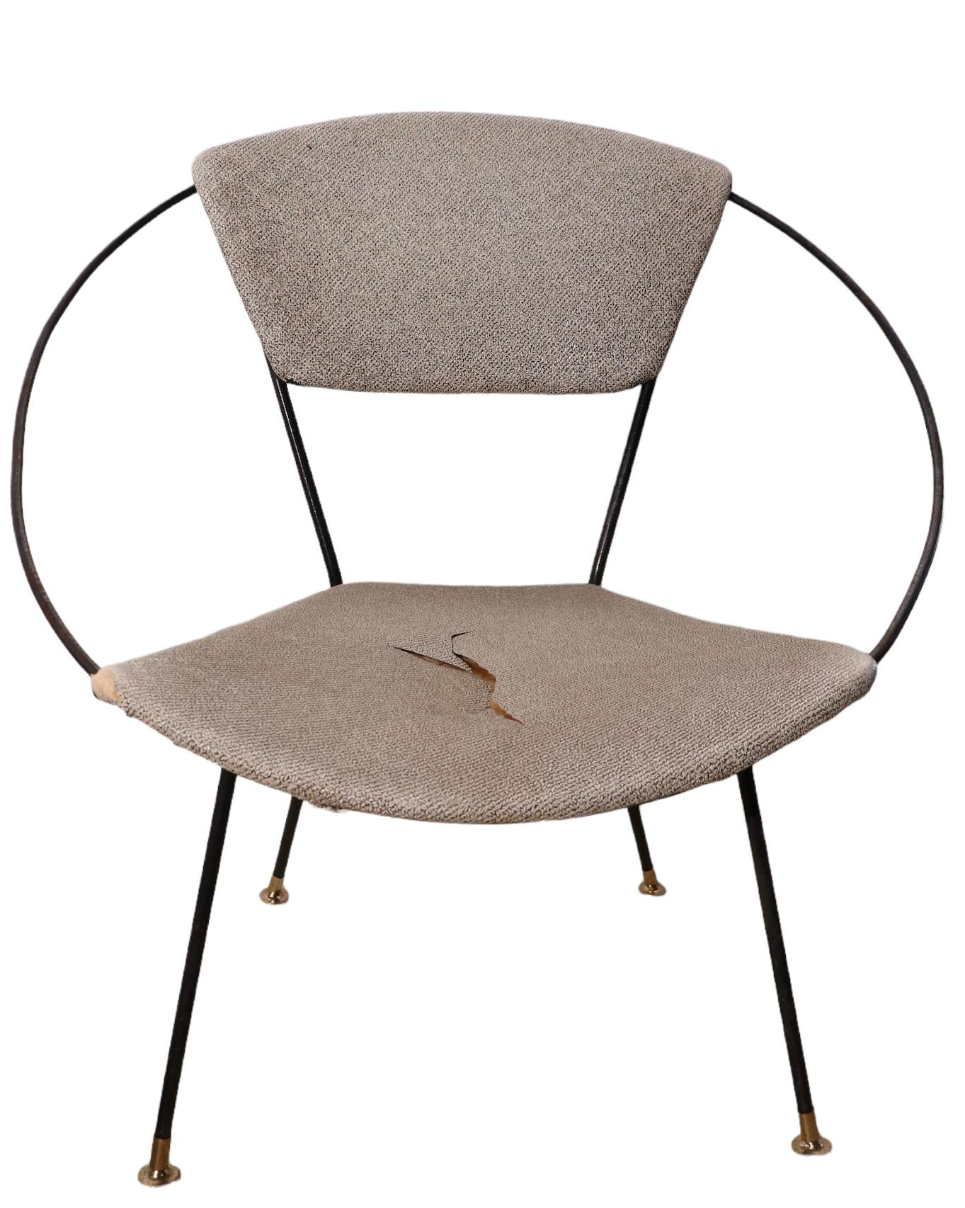 20th Century Pr. Wrought Iron Mid Century Hoop Chairs by John Cicchelli for Riley Wolff 1950s For Sale