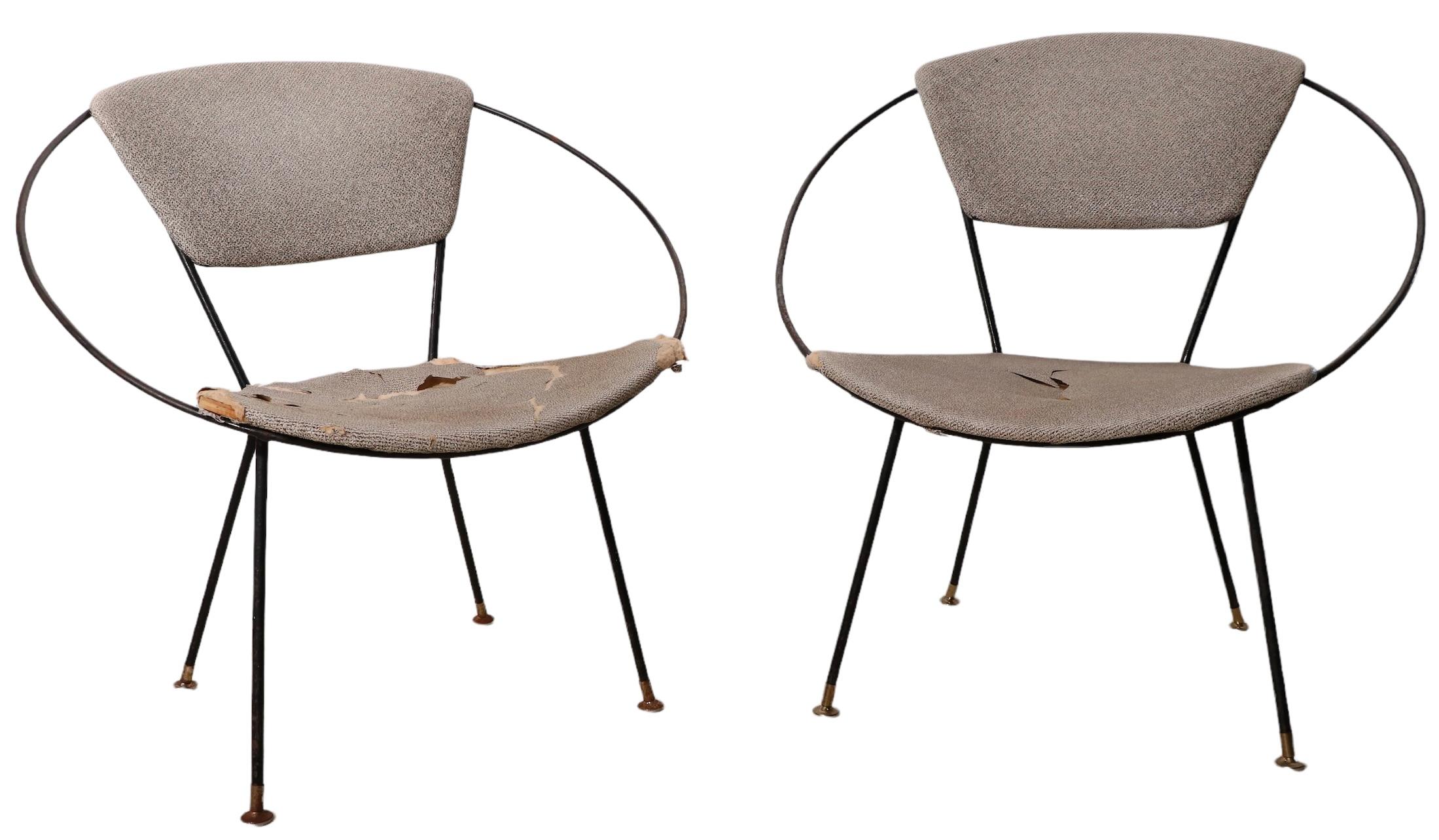 20th Century Pr. Wrought Iron Mid Century Hoop Chairs by John Cicchelli for Riley Wolff 1950s For Sale