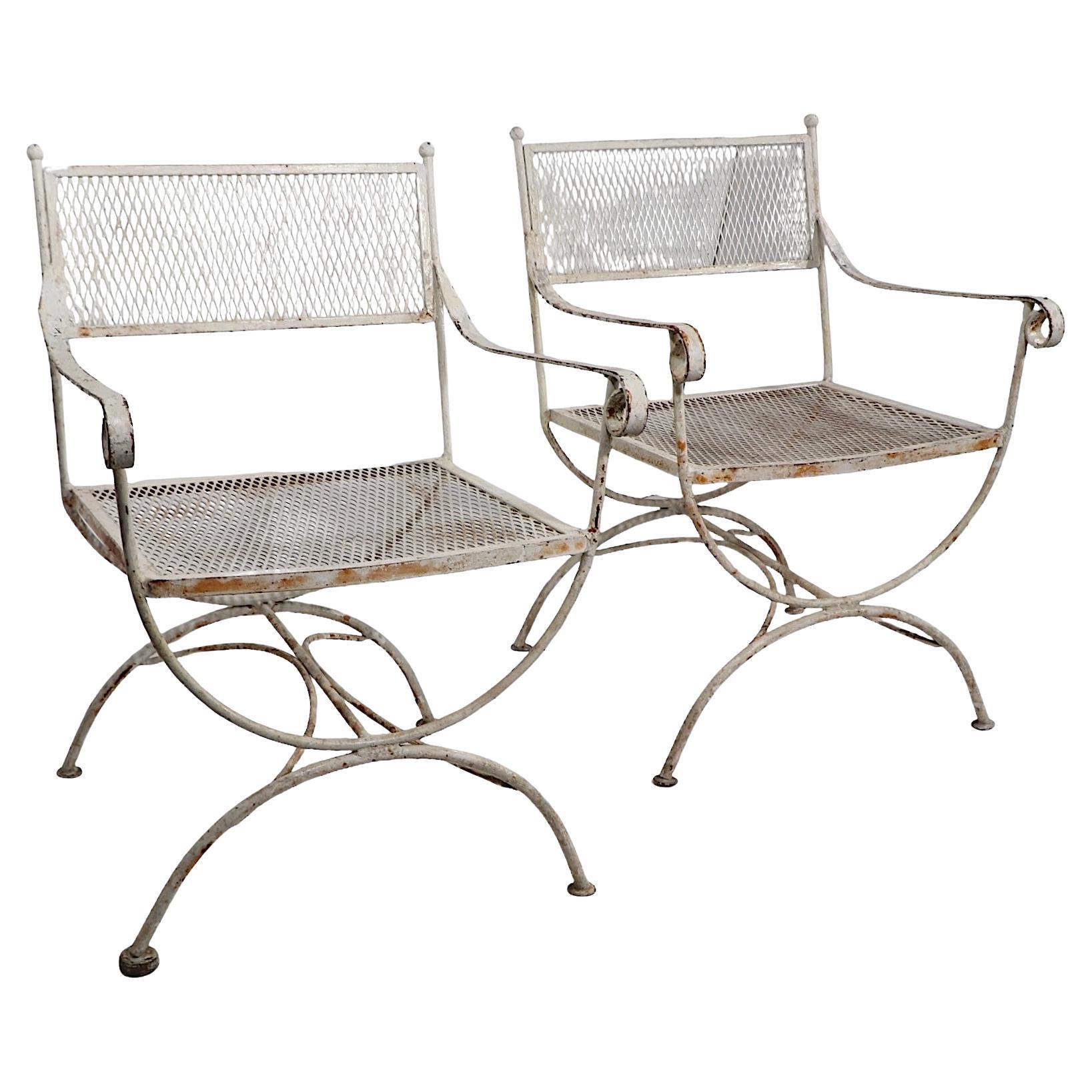 Pr.  Wrought Iron Neo Classical Hollywood Regency Style Garden Chairs 