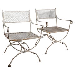 Used Pr.  Wrought Iron Neo Classical Hollywood Regency Style Garden Chairs 
