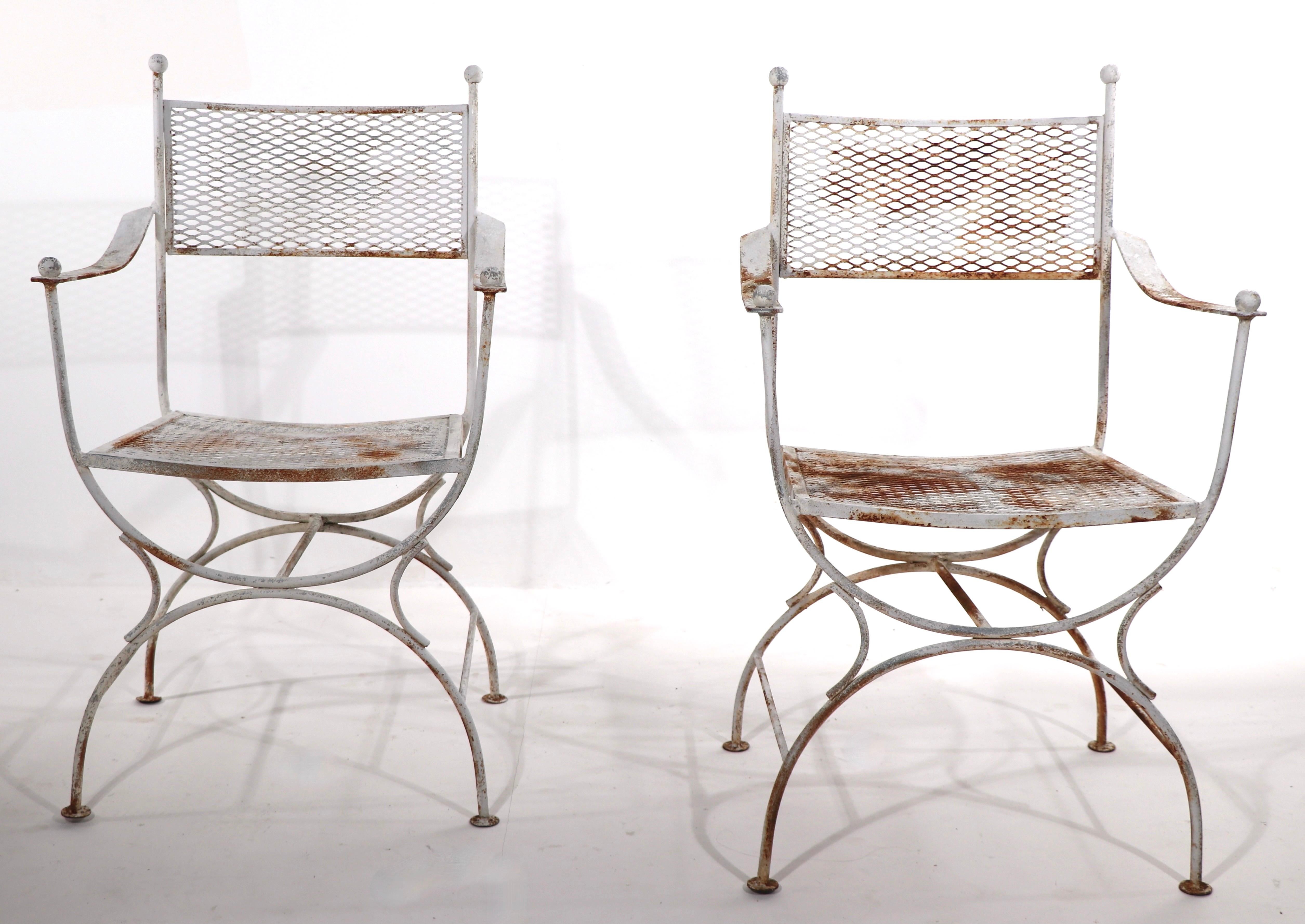 Pr. Wrought Iron Patio Garden Chairs attributed to Salterini In Good Condition In New York, NY