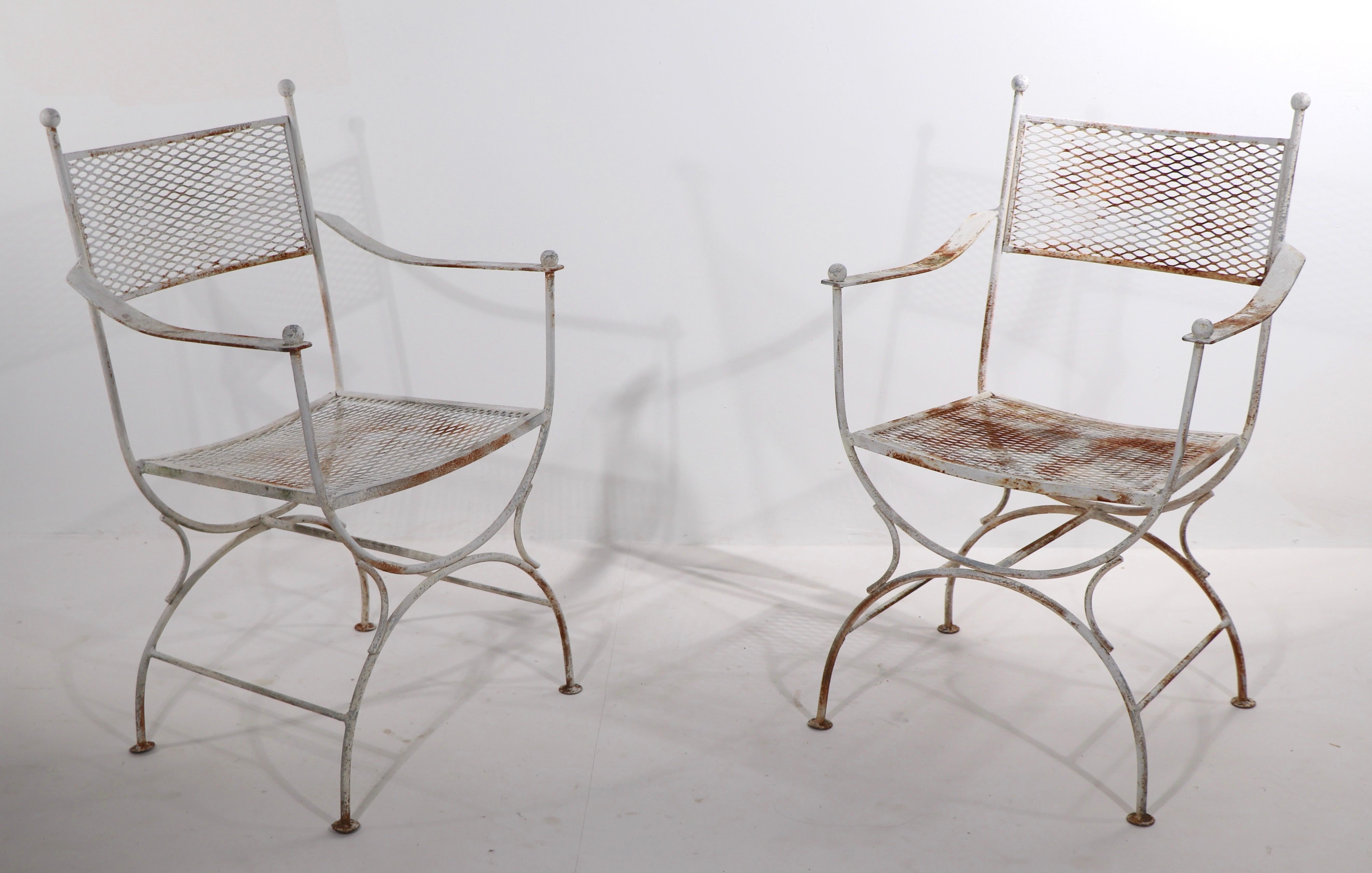 20th Century Pr. Wrought Iron Patio Garden Chairs attributed to Salterini