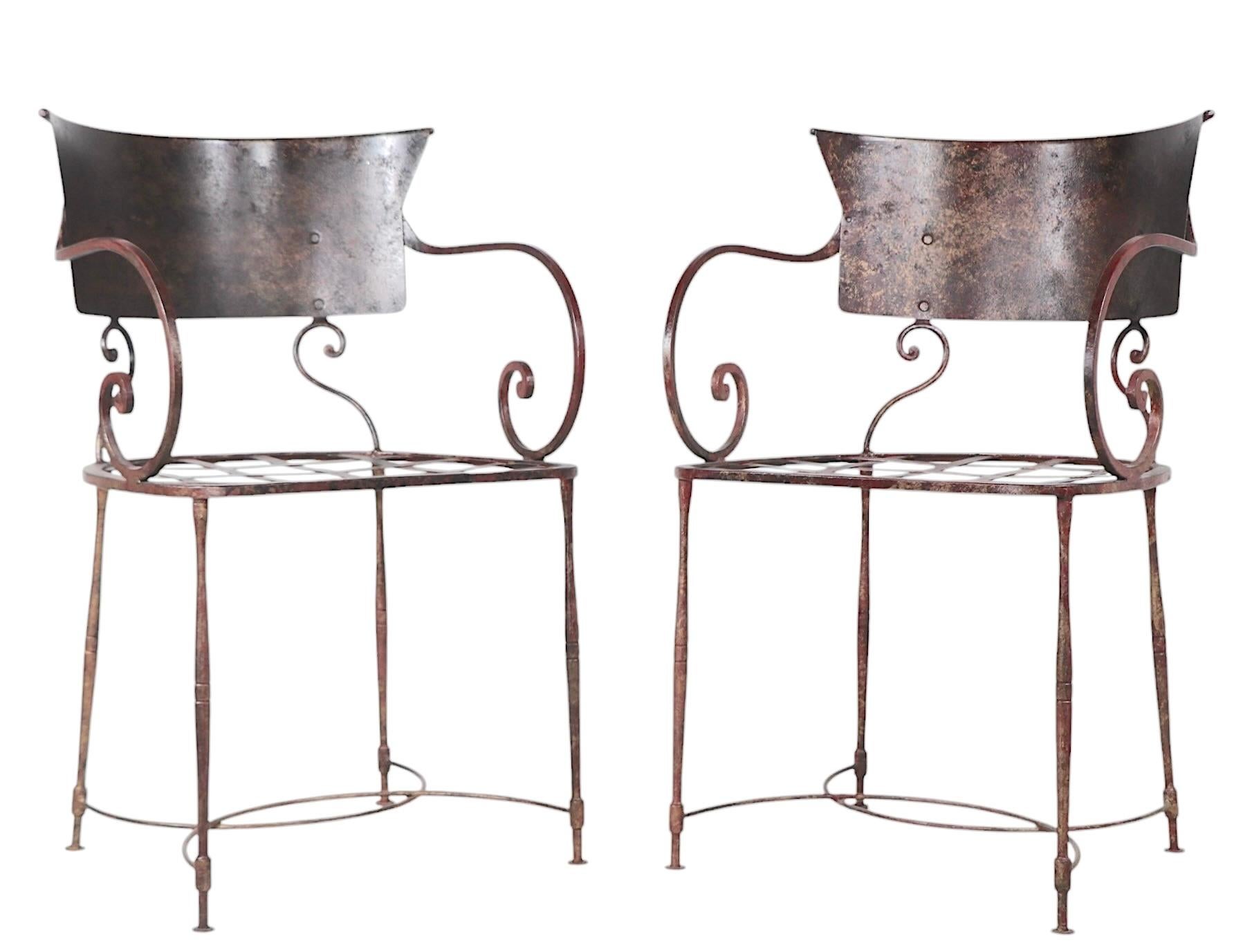 Pr. Wrought Iron Patio Garden Classical Style Dining Arm Chairs by Arhaus 4