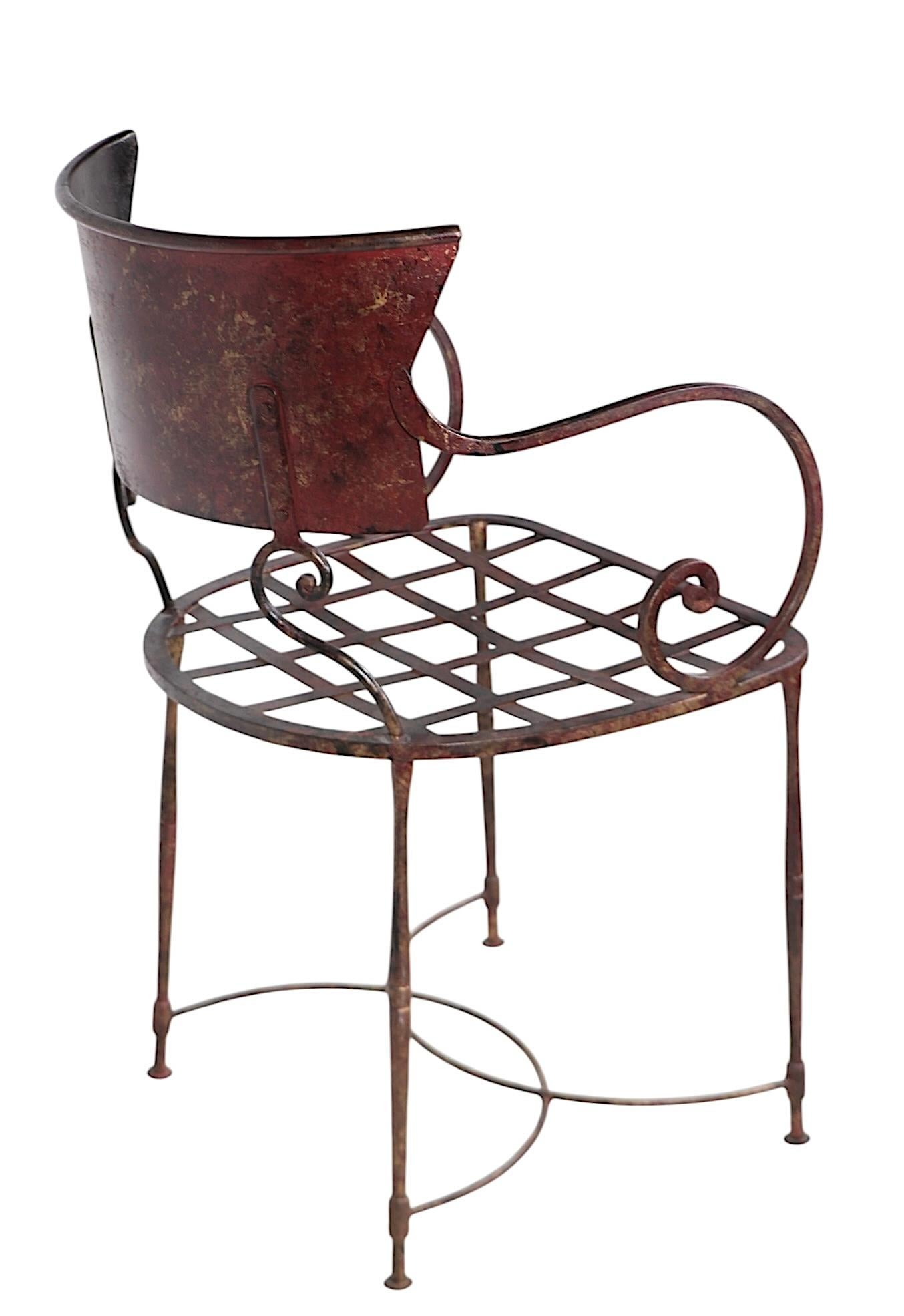 Neoclassical Revival Pr. Wrought Iron Patio Garden Classical Style Dining Arm Chairs by Arhaus