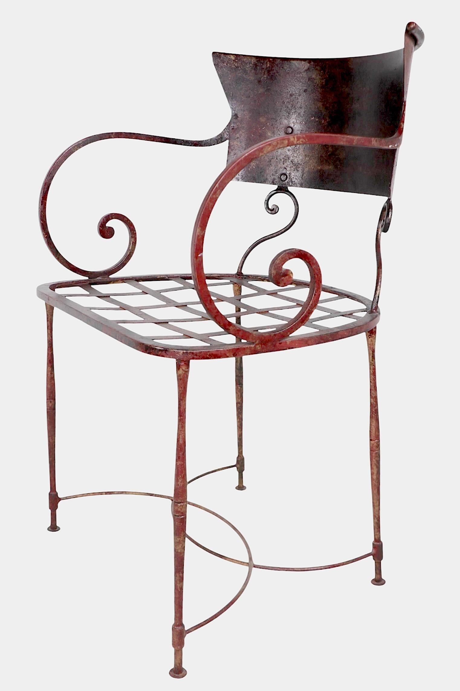 Italian Pr. Wrought Iron Patio Garden Classical Style Dining Arm Chairs by Arhaus