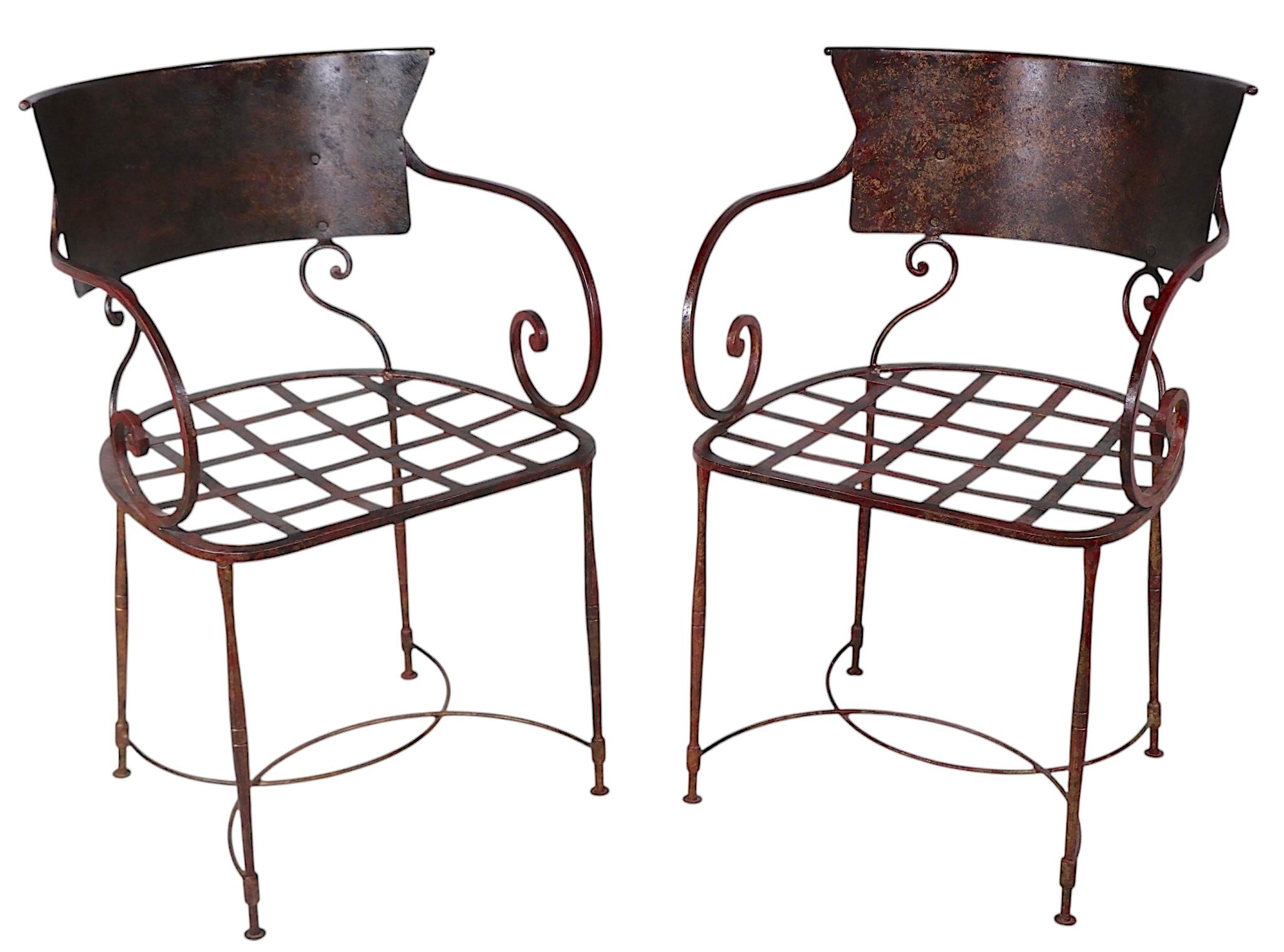 Pr. Wrought Iron Patio Garden Classical Style Dining Arm Chairs by Arhaus 1