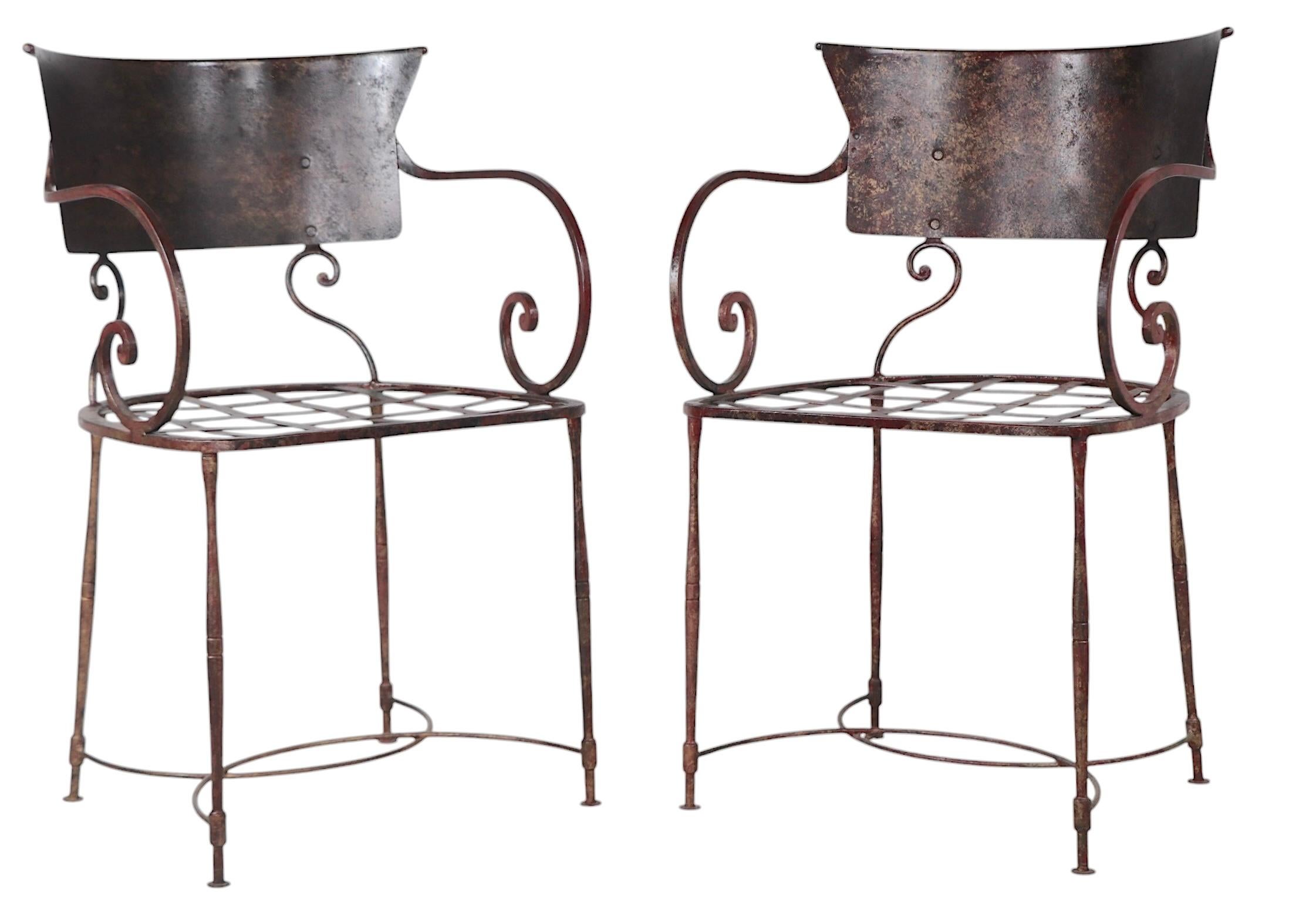 Pr. Wrought Iron Patio Garden Classical Style Dining Arm Chairs by Arhaus 2