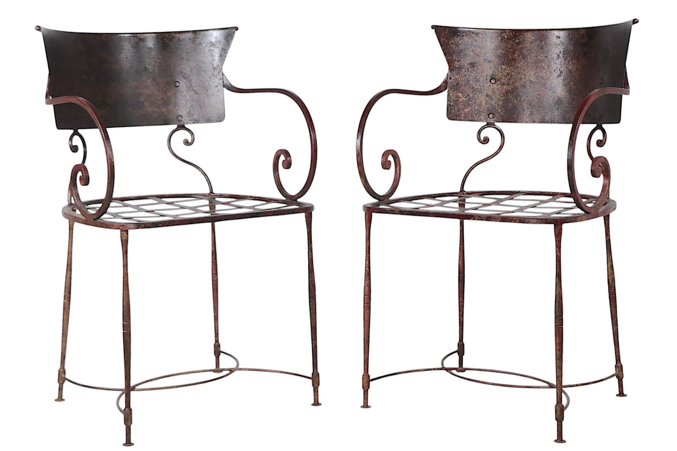 Pr. Wrought Iron Patio Garden Classical Style Dining Arm Chairs by Arhaus 3