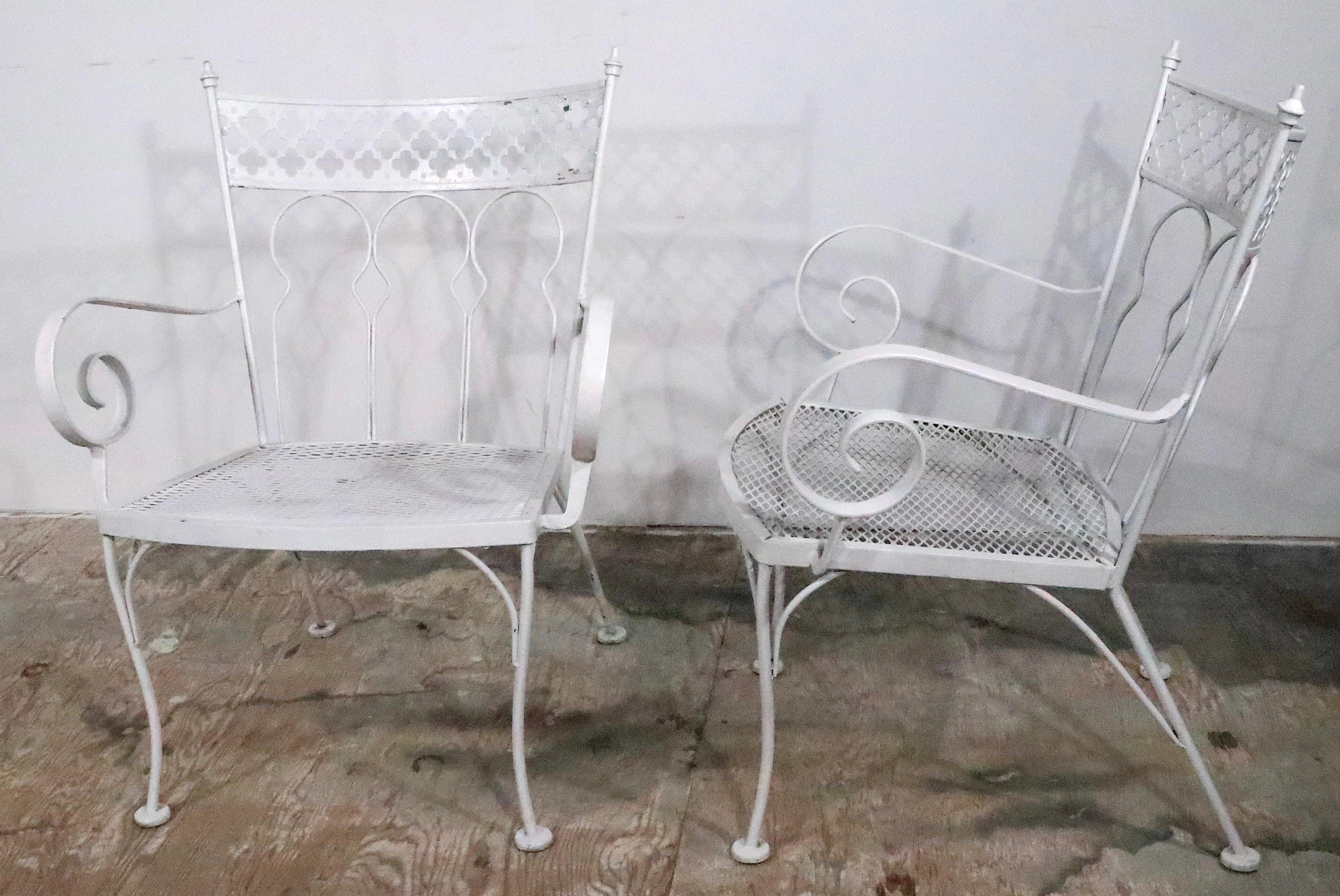 Pr. Wrought Iron  Salterini Garden Patio Poolside Taj Mahal Lounge Chairs 1950's In Good Condition In New York, NY