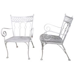 Pr. Wrought Iron Salterini Garden Patio Poolside Taj Mahal Lounge Chairs 1950's