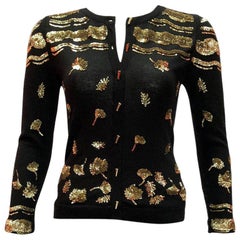 Prabal Gurung Black and Gold Sequin Dandelion Flower Cardigan