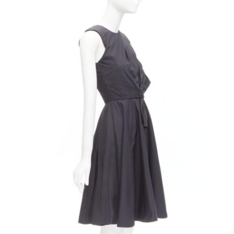 Black PRABAL GURUNG black cotton bow detail high waist fit flared dress US0 XS For Sale