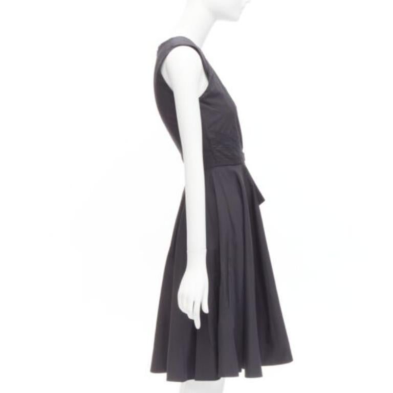 PRABAL GURUNG black cotton bow detail high waist fit flared dress US0 XS In Excellent Condition For Sale In Hong Kong, NT
