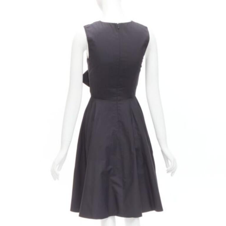 Women's PRABAL GURUNG black cotton bow detail high waist fit flared dress US0 XS For Sale
