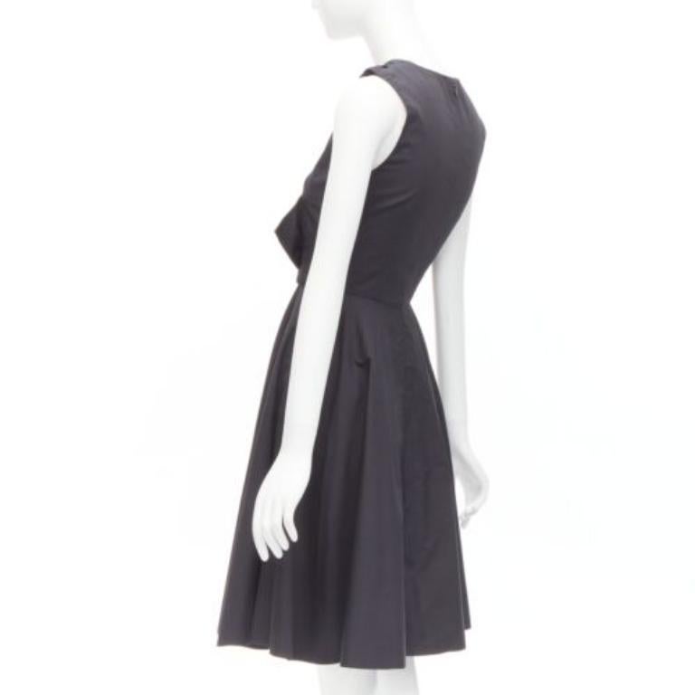 PRABAL GURUNG black cotton bow detail high waist fit flared dress US0 XS For Sale 1