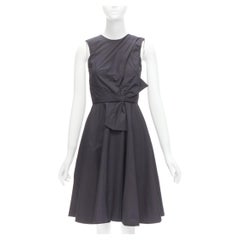 PRABAL GURUNG schwarz Baumwolle Schleife Detail hohe Taille fit ausgestellte Kleid US0 XS
