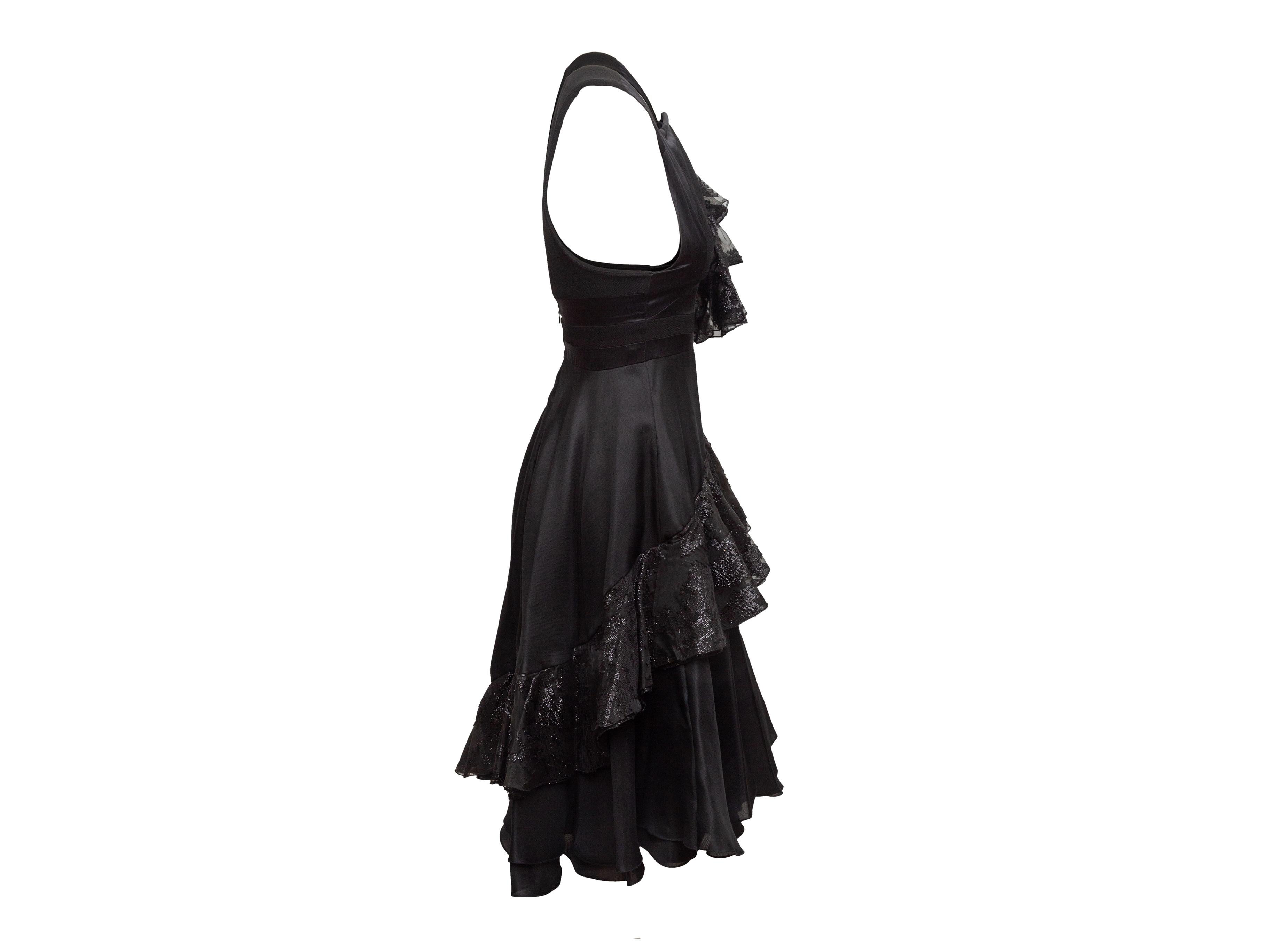 Prabal Gurung Black Sleeveless Ruffle-Trimmed Dress In Excellent Condition In New York, NY