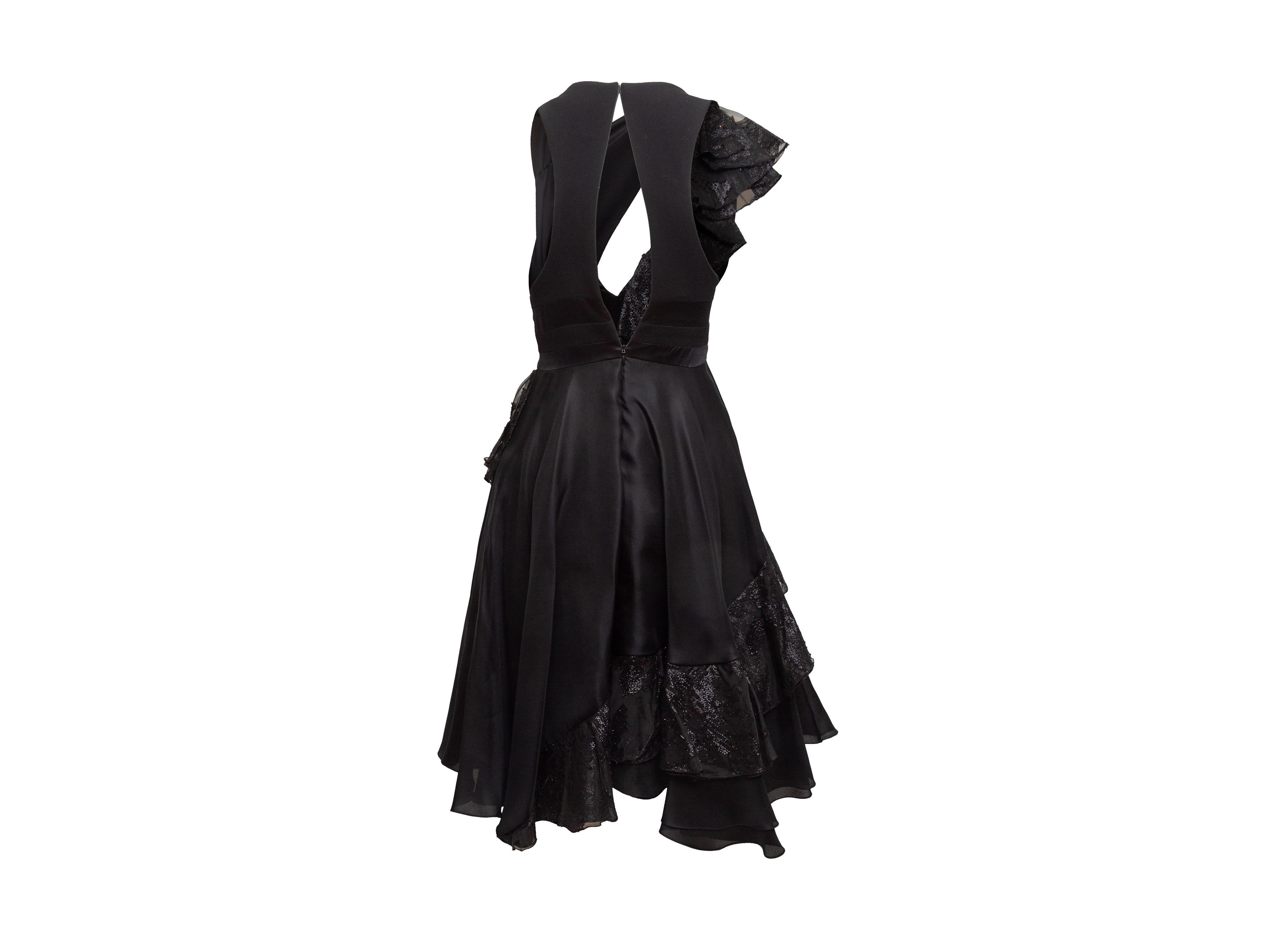 Women's Prabal Gurung Black Sleeveless Ruffle-Trimmed Dress