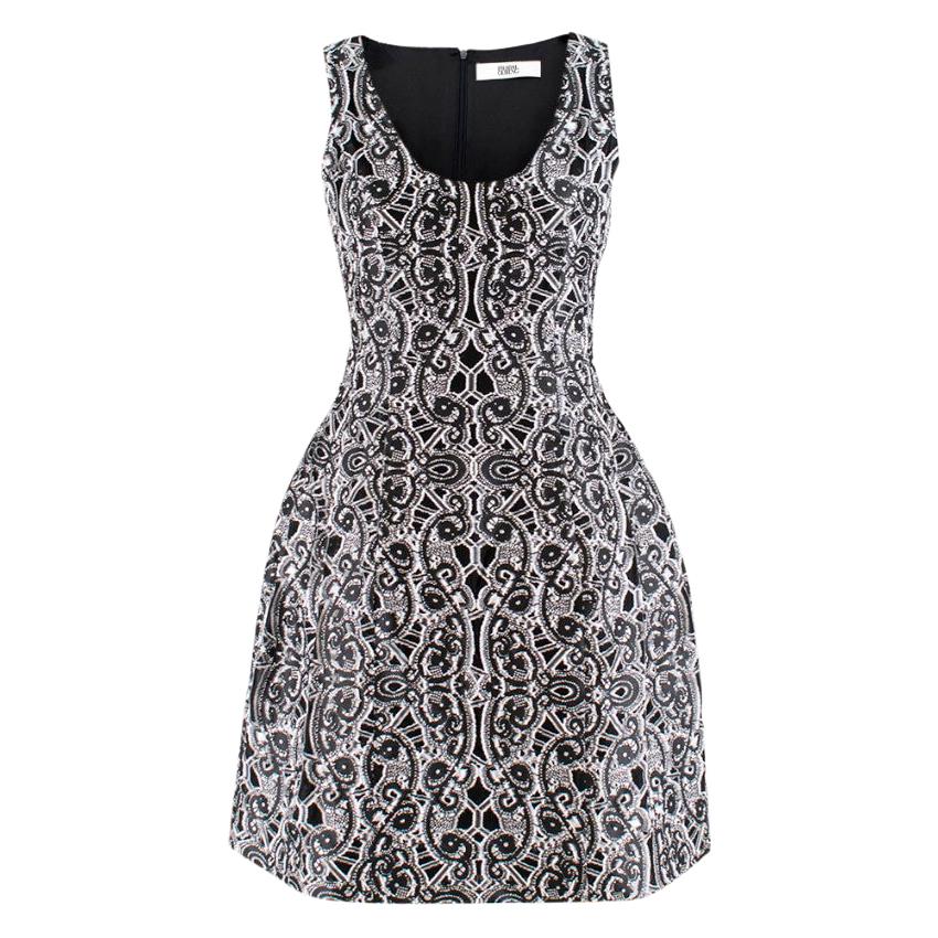 Prabal Gurung Black & White Silk Embroidered Dress - Size US 2