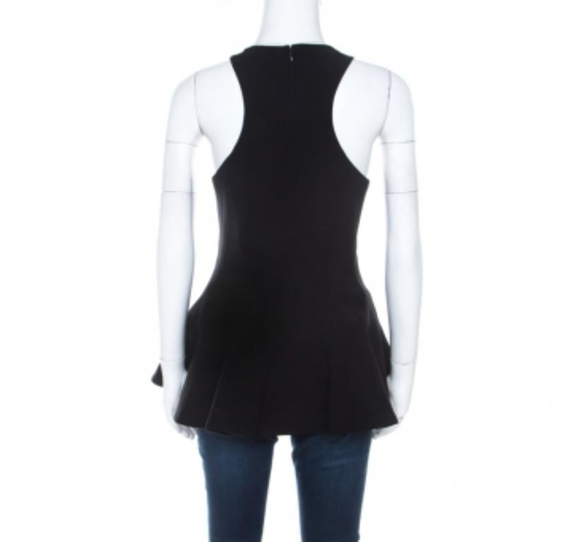 Prabal Gurung Schwarze ärmellose Bluse aus Wolle mit Schößchen L im Zustand „Hervorragend“ im Angebot in Dubai, Al Qouz 2