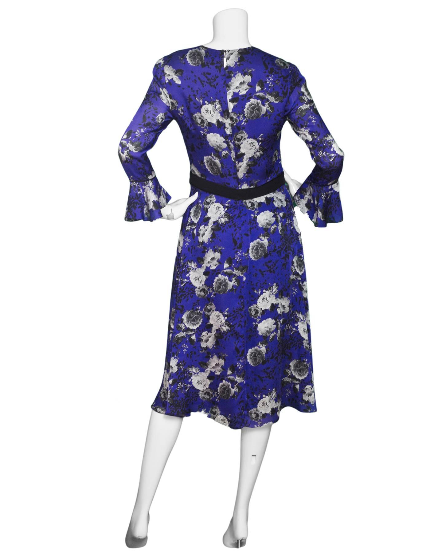 Prabal Gurung Blue Silk Floral Dress Sz 6 In Excellent Condition In New York, NY