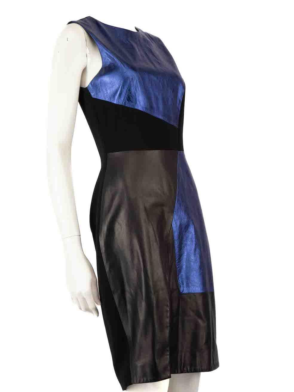 CONDITION is Verygood. Minimal wear to the dress is evident. Small scratches to the front centre on this used Prabal Gurung designer resale item.
 
 
 
 Details
 
 
 Multicolour- blue, black
 
 Leather
 
 Dress
 
 Sleeveless
 
 Round neck
 
 Knee
