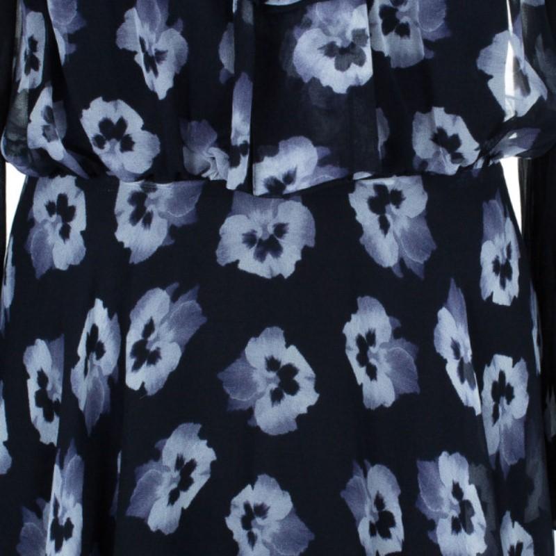Prabal Gurung Long Sleeve Floral Print Silk Bow Dress M In New Condition In Dubai, Al Qouz 2