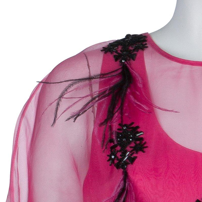 Prabal Gurung Pink Embellished Feather Detail Silk Dress M In New Condition In Dubai, Al Qouz 2