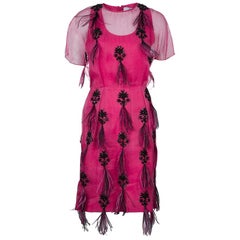Prabal Gurung Pink Embellished Feather Detail Silk Dress M